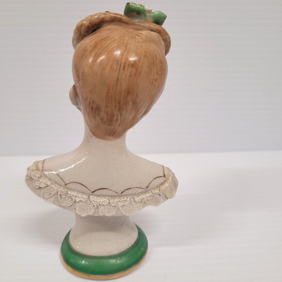 Womens Bust Occupied Japan Porcelain Vintage 1940s Gold Rose Lace No Chips Crack - Picture 8 of 9